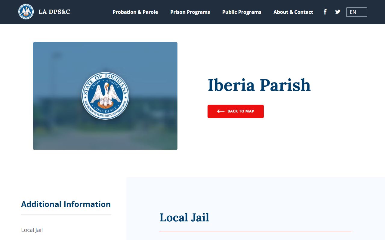 Iberia Parish Criminal Justice Facility listing for inmate custody records